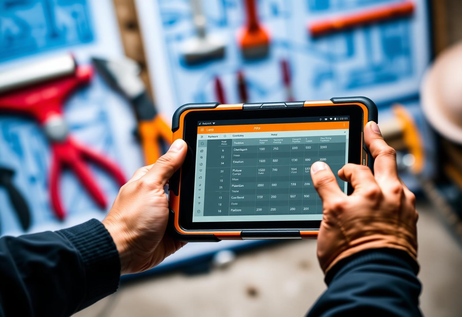 Plumber documenting a job on a rugged tablet